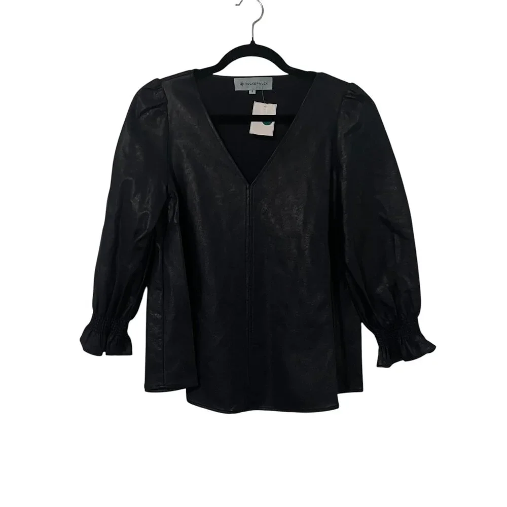 Tuckernuck Women's Black Faux Leather Top Size S - Picture 1 of 3